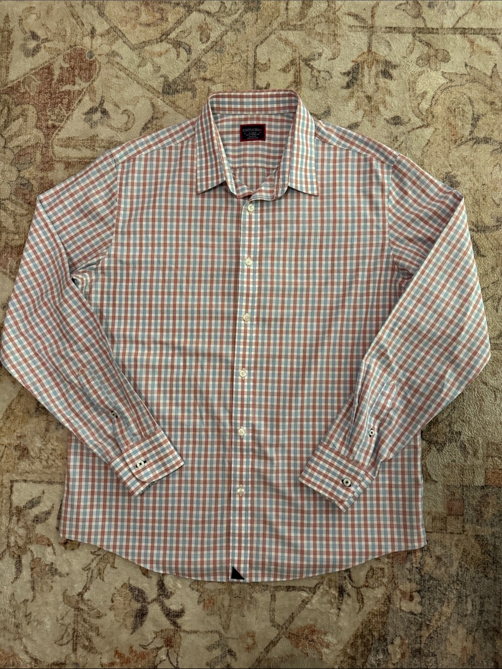 UNTUCKit Red White and Blue Checked Dress Shirt